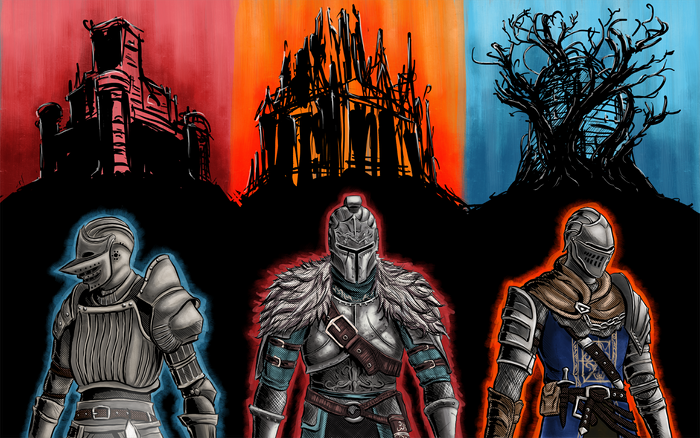 Three knights from Dark Souls series