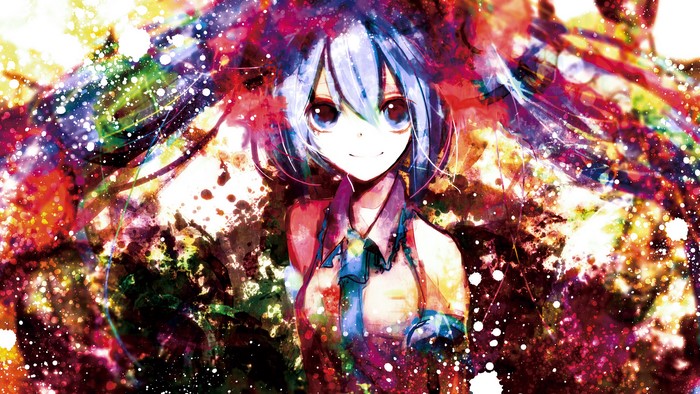 Hatsune Miku in Abstract Colorful Splatter Art