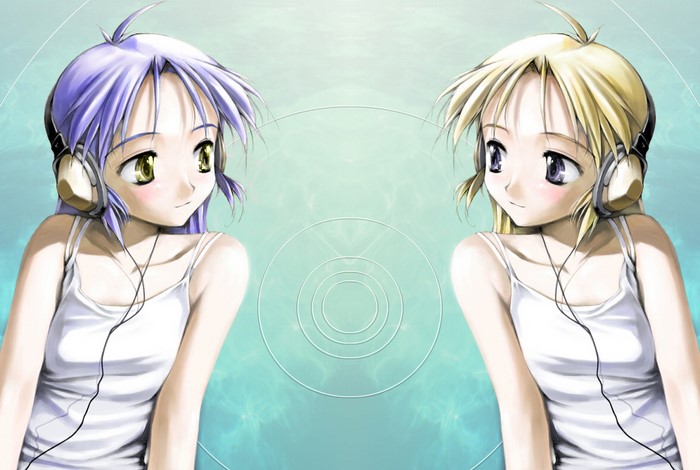 Two anime girls with headphones