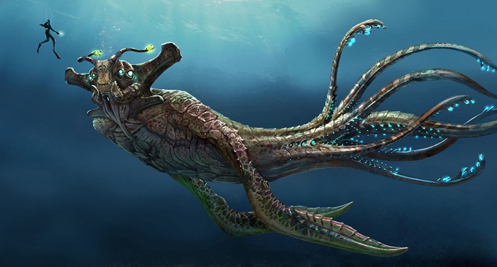Subnautica Leviathan and Diver