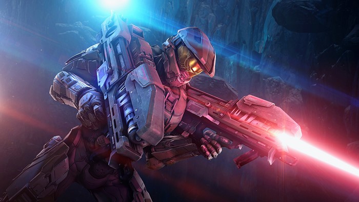 Master Chief from Halo firing weapon