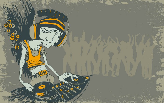 DJ with headphones playing records