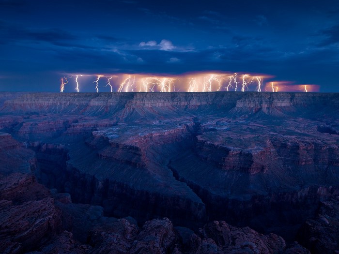 Lightning strikes over the Grand Canyon