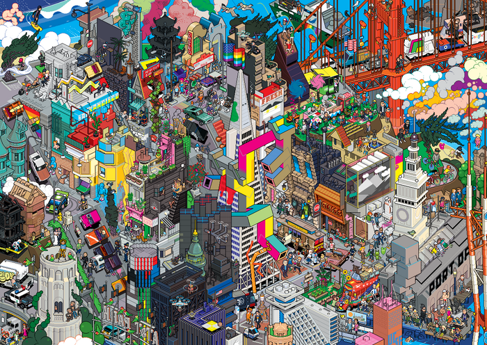 Pixel Art of San Francisco with Golden Gate Bridge