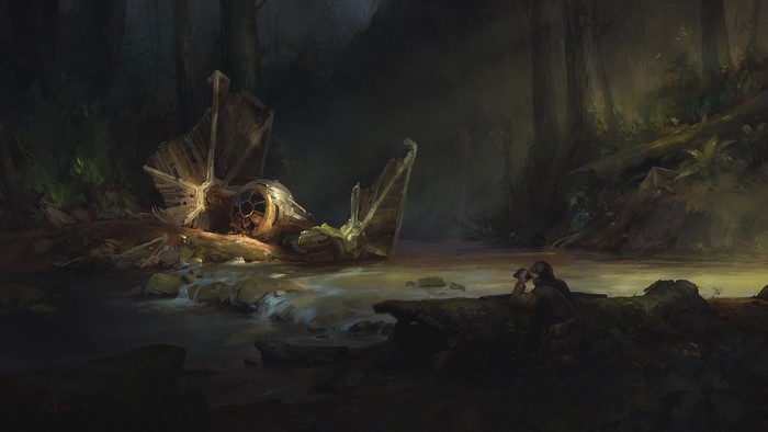 Star Wars TIE Fighter crash in forest