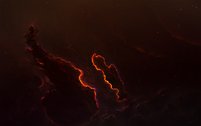 Red Nebula with Stars in Space