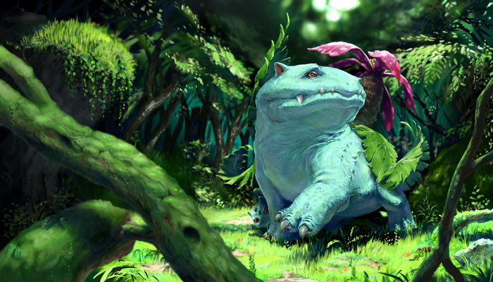 Venusaur from Pokémon in a forest