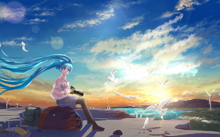 Hatsune Miku with Camera and Birds