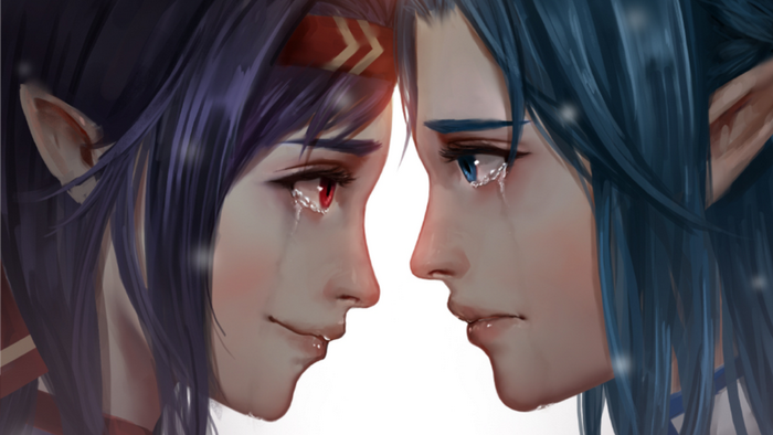 Two anime characters crying, close-up