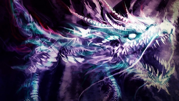Fantasy Dragon with Purple and Teal Smoke