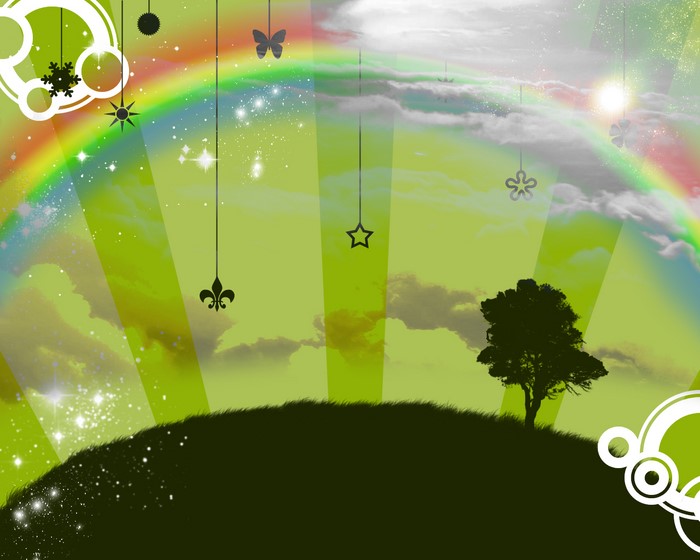 Artistic Nature Scene with Rainbow and Tree