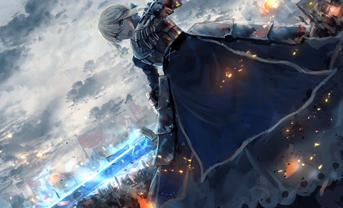 Saber from Fate Series with glowing sword