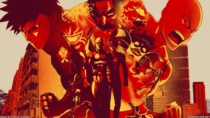Dynamic One-Punch Man Characters Collage