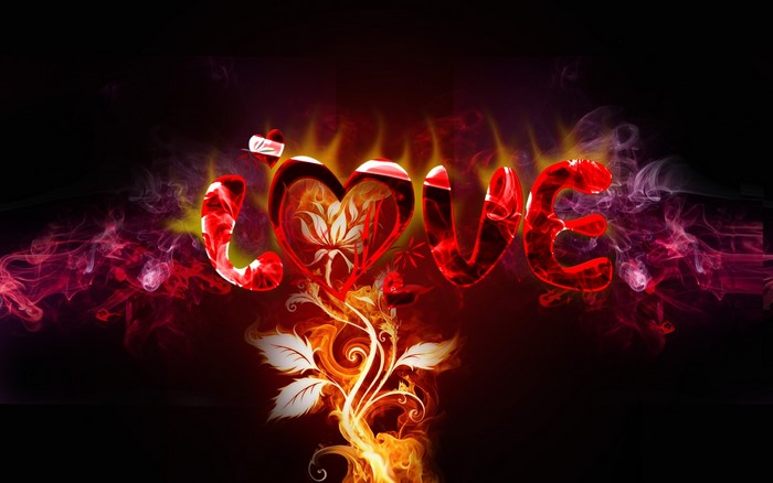 Love text with fire and smoke