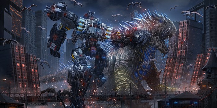 Giant Robot and Monster Battle in City