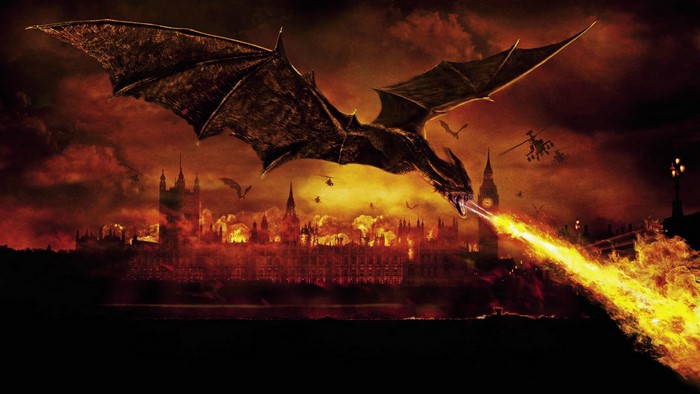 Dragon breathing fire on London
