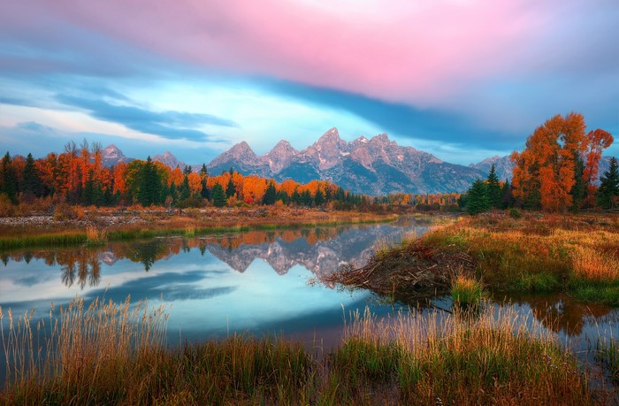 Grand Teton National Park in Fall with Mountain Reflection