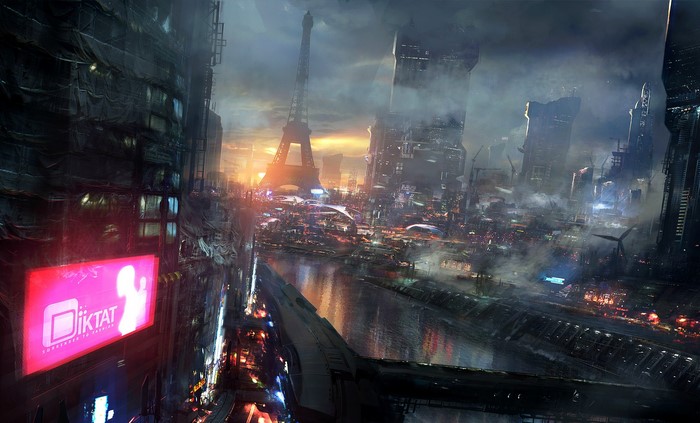 Cyberpunk Paris with Eiffel Tower