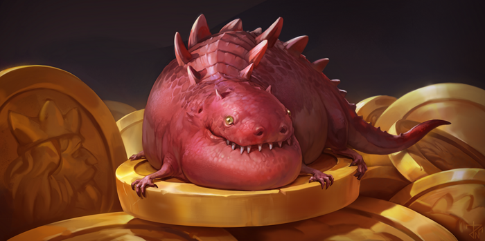 Red Dragon on a Pile of Gold Coins