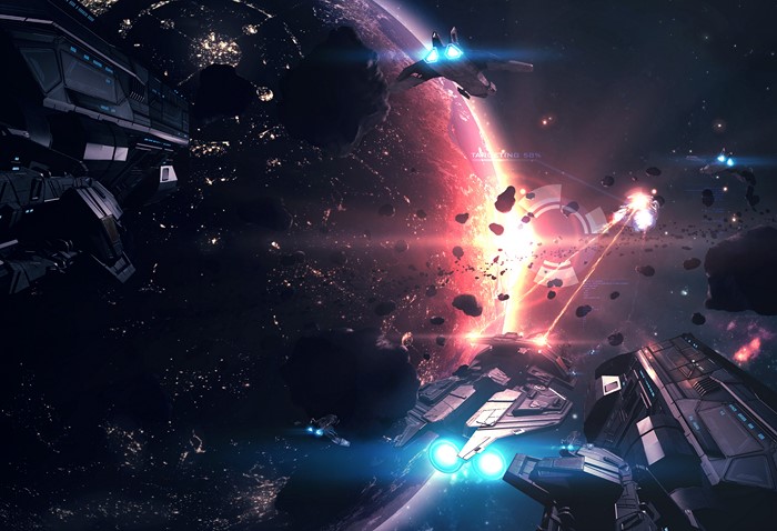 Spaceships in orbit around a planet during a battle
