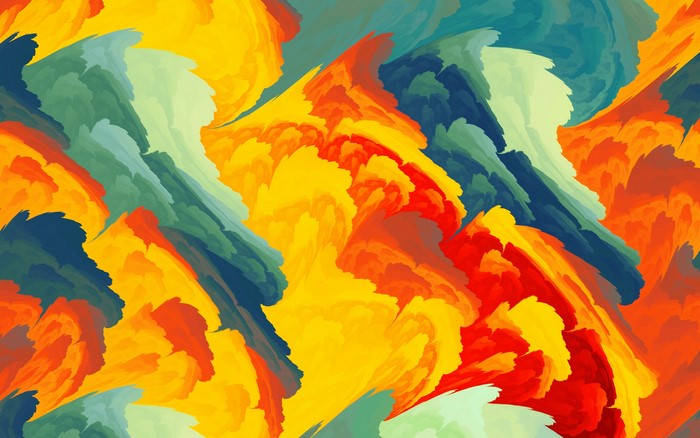 Abstract waves of cyan, red, teal, and orange