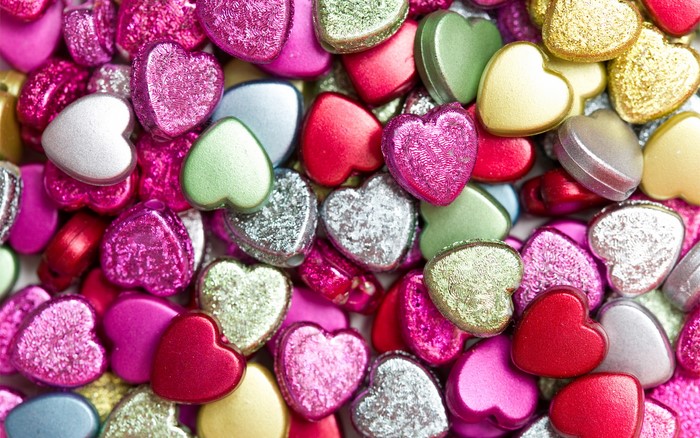Assortment of Glittery Heart-Shaped Candies