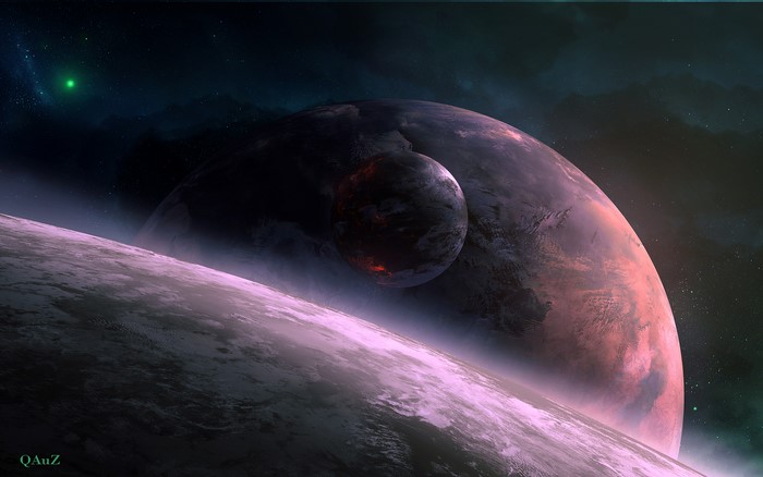 Sci-Fi Planetscape with Multiple Planets and Nebula