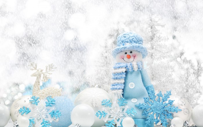 Christmas snowman with ornaments and snowflakes