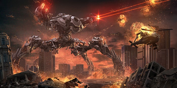 Giant Sci-Fi Robot Attacking City