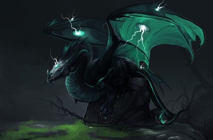 Dark Dragon with Green Lightning