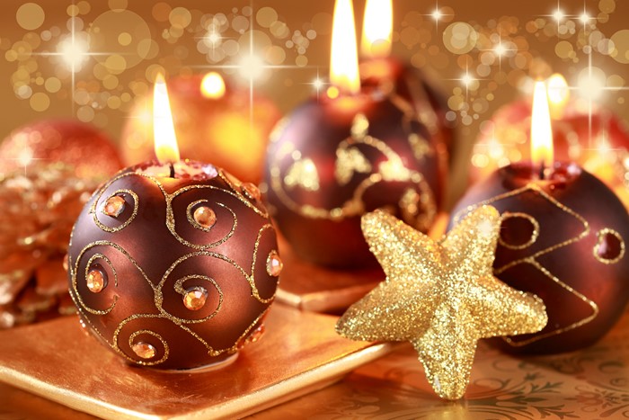 Christmas candles and ornaments with golden star