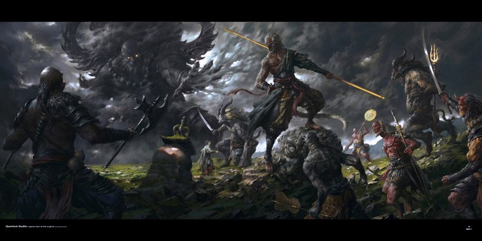 Monkey King and allies battle demons and a giant monster
