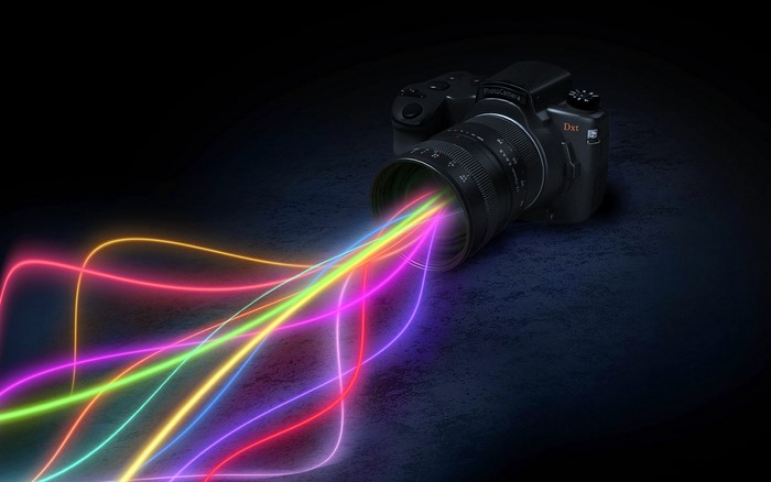 Digital camera emitting colorful light streams