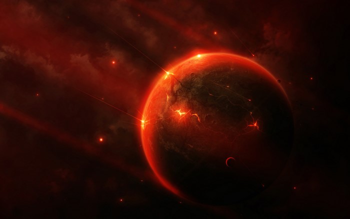 Sci Fi Planet with Lava and Stars