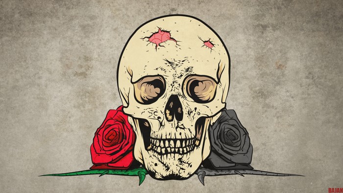 Skull with red and black roses
