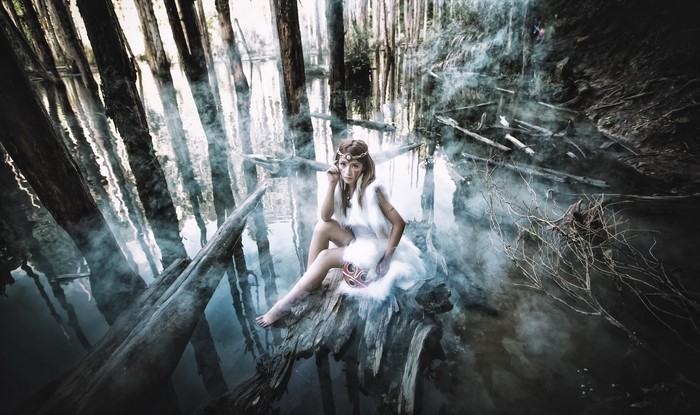 Princess Mononoke in a misty forest
