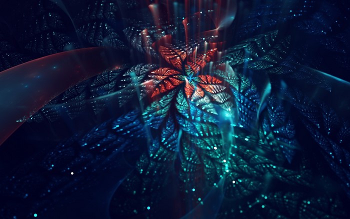 Abstract Fractal Flower with Blue and Red Tones