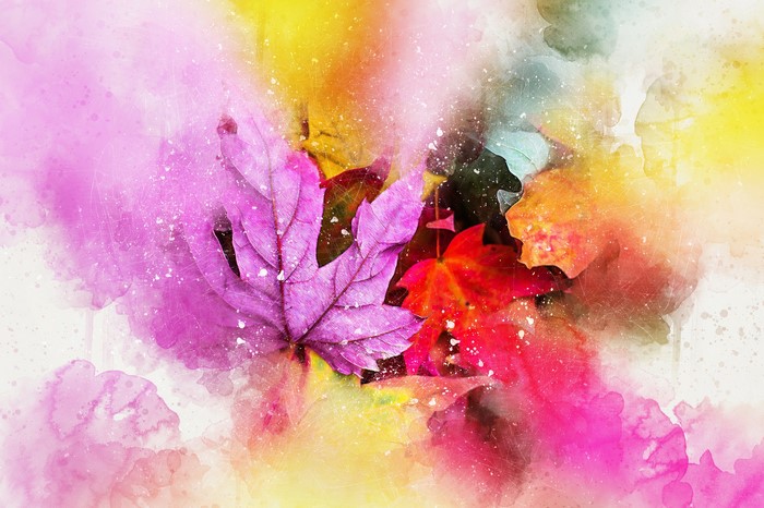 Watercolor painting of colorful autumn leaves
