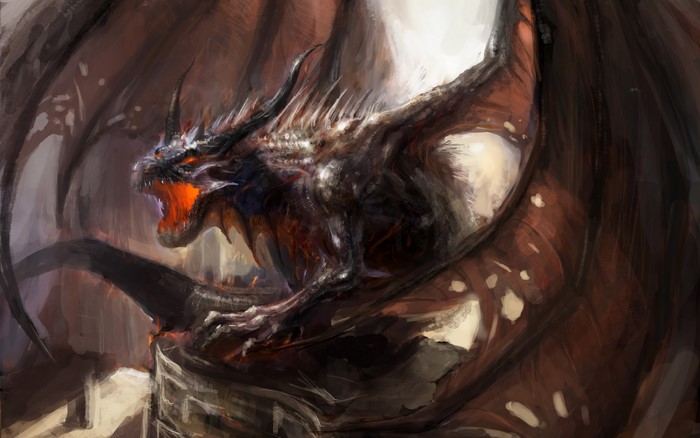 A dark fantasy dragon breathing fire