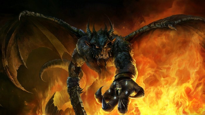 Demon with wings in fire
