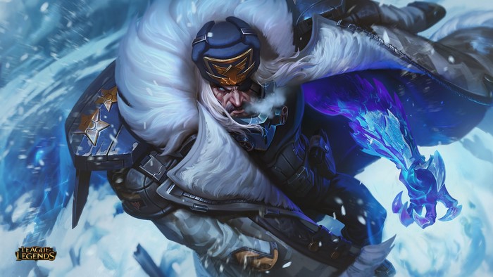 Swain from League of Legends in a snowy environment