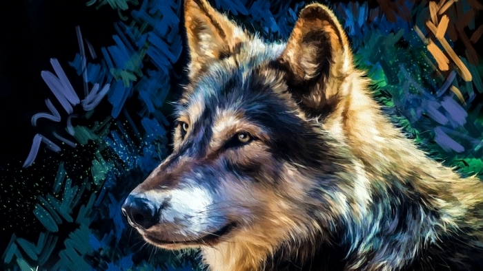 Artwork of a wolf in a forest