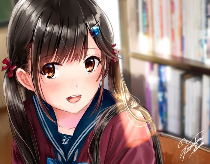 Anime girl with pigtails in school uniform