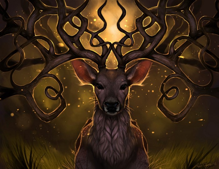 Fantasy deer with ornate antlers and glowing particles