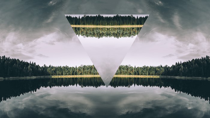 Abstract Landscape with Forest and Lake Reflection