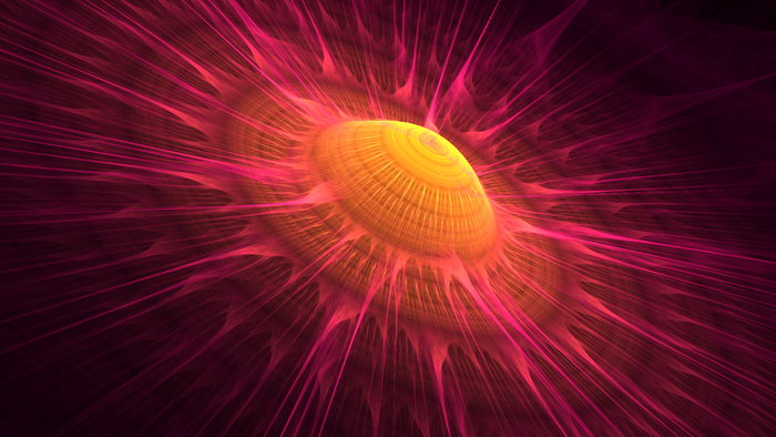 Abstract fractal explosion with yellow core and pink rays