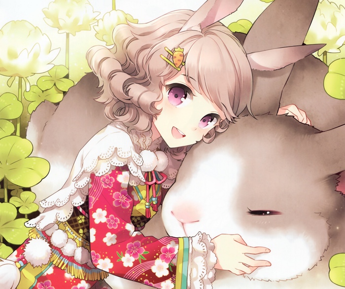 Girl with Bunny Ears and a Large Rabbit
