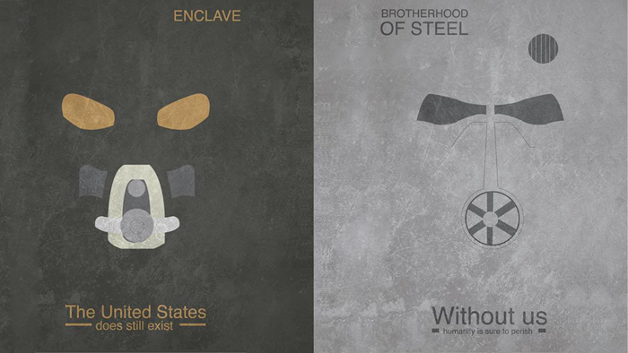 Fallout Enclave and Brotherhood of Steel minimalist posters