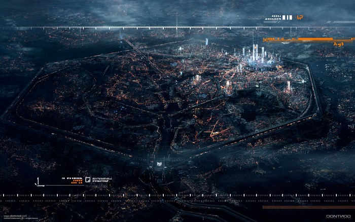 Futuristic Cityscape with HUD Elements