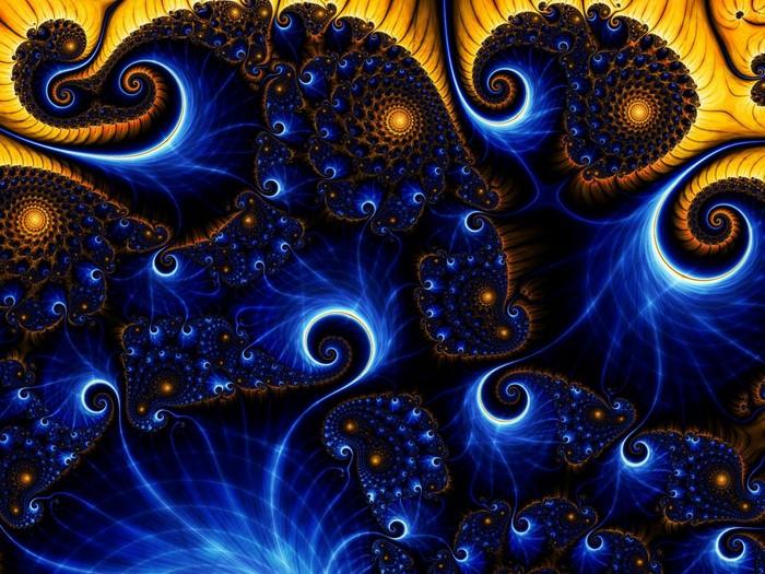 Abstract fractal pattern with blue and gold colors